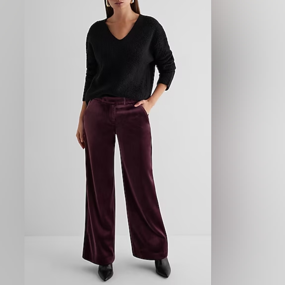 EXPRESS: Mid-Rise Velvet Relaxed Trousers - Picture 3 of 10